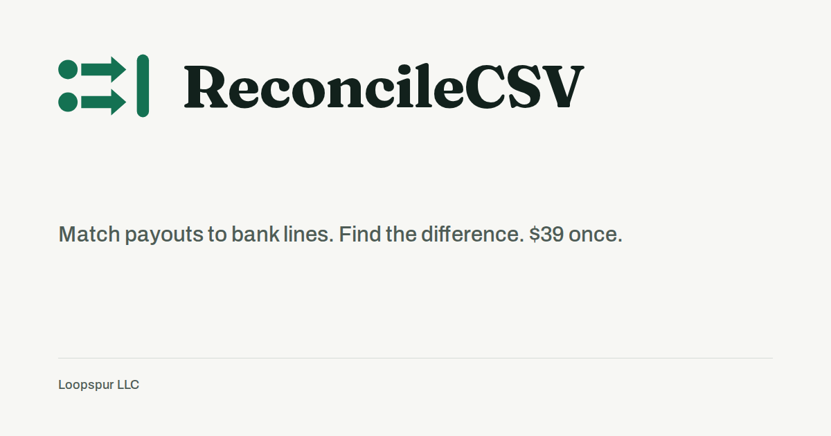 Payout Reconciliation Tool, $39 Once | ReconcileCSV